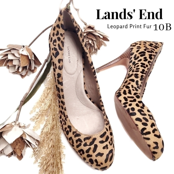 Lands' End Leopard Print Calf Fur Heels Size 10B - Picture 1 of 11